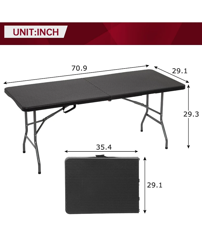 Aofar 6 Feet Folding Table Portable Plastic Steel Frame Lock Carry Handle Black Ratten