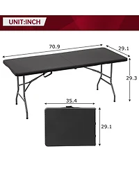 Aofar 6 Feet Folding Table Portable Plastic Steel Frame Lock Carry Handle Black Ratten