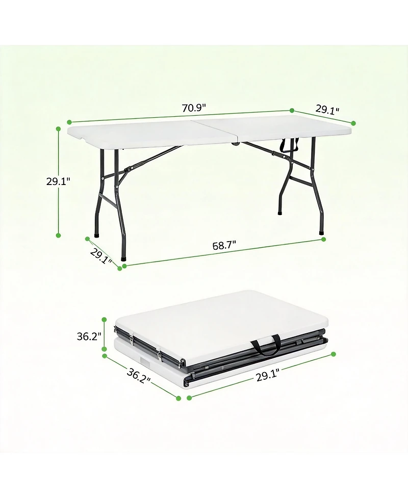 Aofar 6 Feet Folding Table Portable Plastic Steel Frame Lock Carry Handle