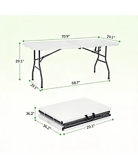 Aofar 6 Feet Folding Table Portable Plastic Steel Frame Lock Carry Handle