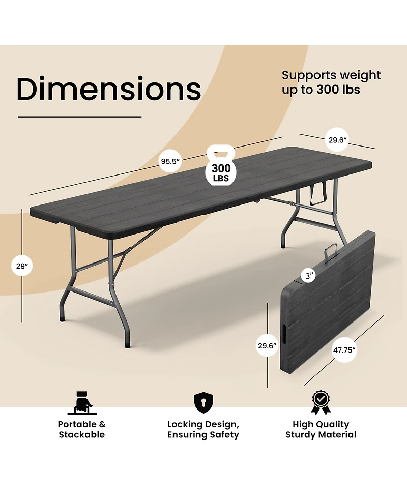 Aofar 8 Feet Foldable Table Steel Portable Handle Heavy Duty Events Camping Utility