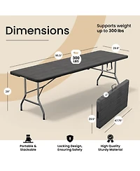 Aofar 8 Feet Foldable Table Steel Portable Handle Heavy Duty Events Camping Utility
