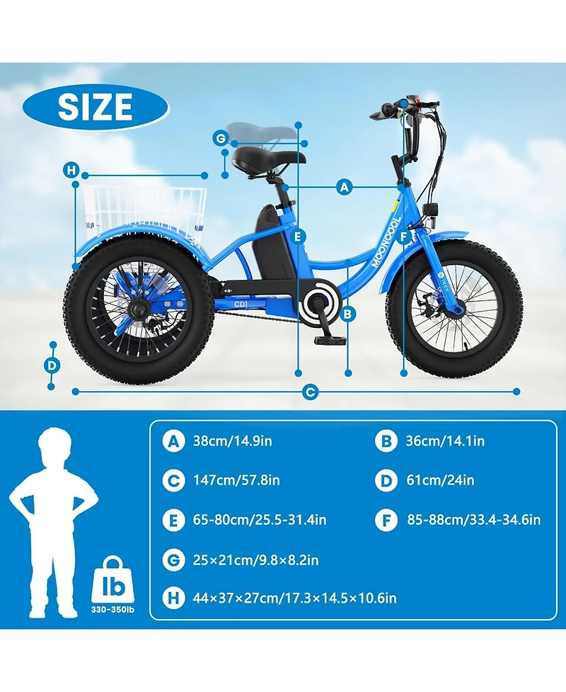 Mooncool CD1 250W Electric Youth Trike, 16" x 3.0" Wheel