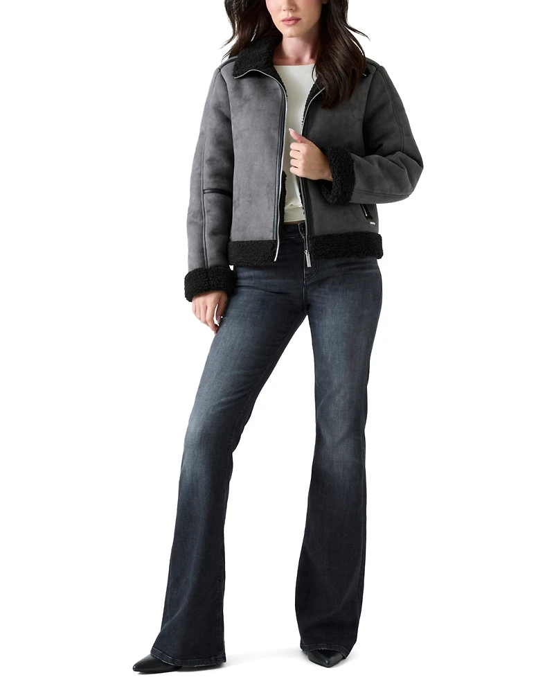 Guess Women's Faux Shearling Zip Up Jacket
