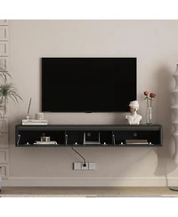 Streamdale Furniture Floating Wall-Mounted Tv Stand with Led Lights and Power Outlet