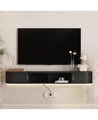 Streamdale Furniture 69" Modern Floating Tv Stand with 16-Color Led Lights and Sliding Doors