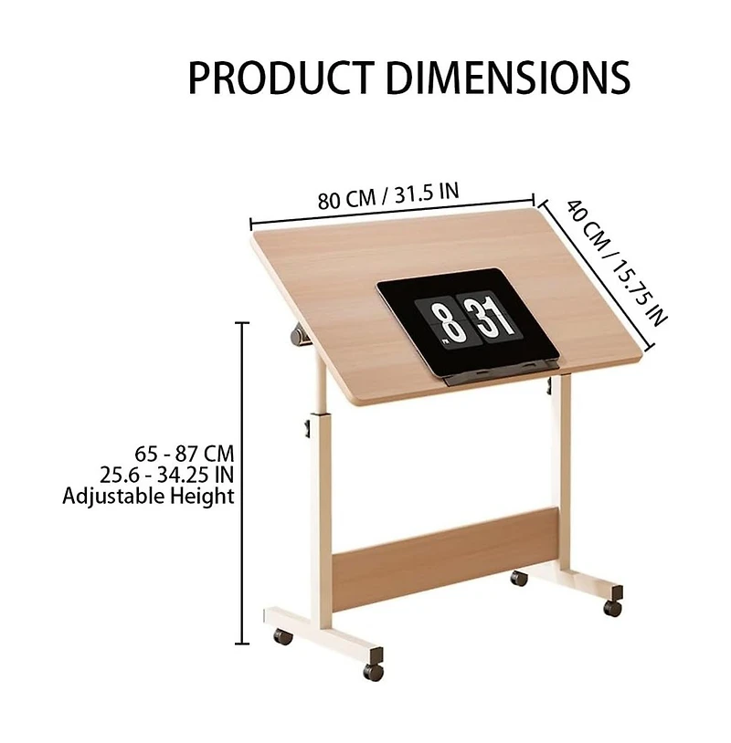 homfan Adjustable Standing Desk on Wheels, 31.5"x15.7" Foldable Laptop Table with Locking Casters