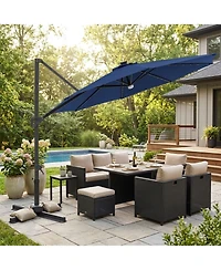 Sugift 10 feet Solar Led Cantilever Patio Umbrella with 28 Lights and 360 Rotation