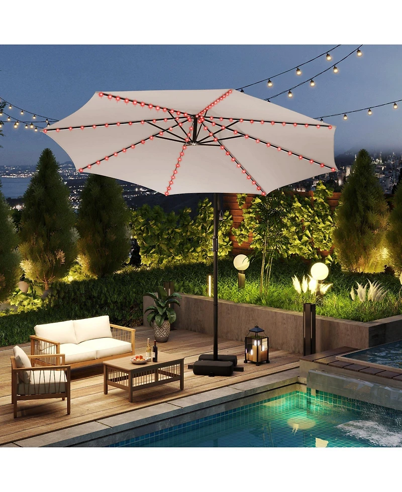 Sugift 10 Feet Solar Offset Hanging Umbrella with Base and Led Lights