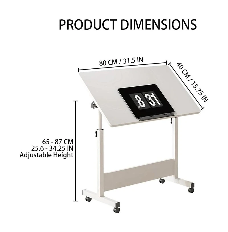 homfan Adjustable Standing Desk on Wheels, 31.5"x15.7" Foldable Laptop Table with Locking Casters,
