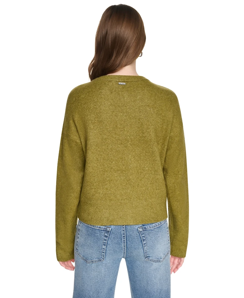 Dkny Jeans Women's Crewneck Cardigan with Asymmetric Closure