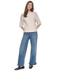 Dkny Jeans Women's Rugby Short-Sleeve Crewneck Boxy Sweater
