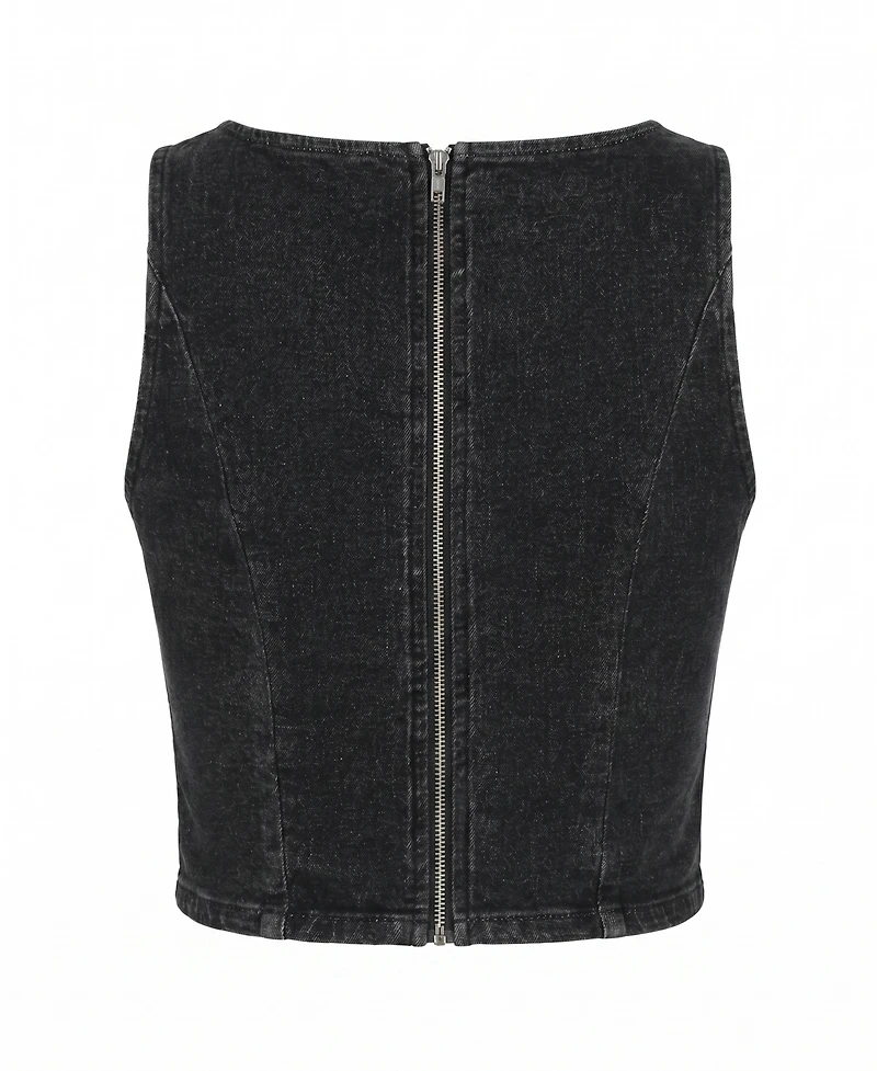 Modenaire Women's Denim Vest Top And Wide-Leg Pant Set