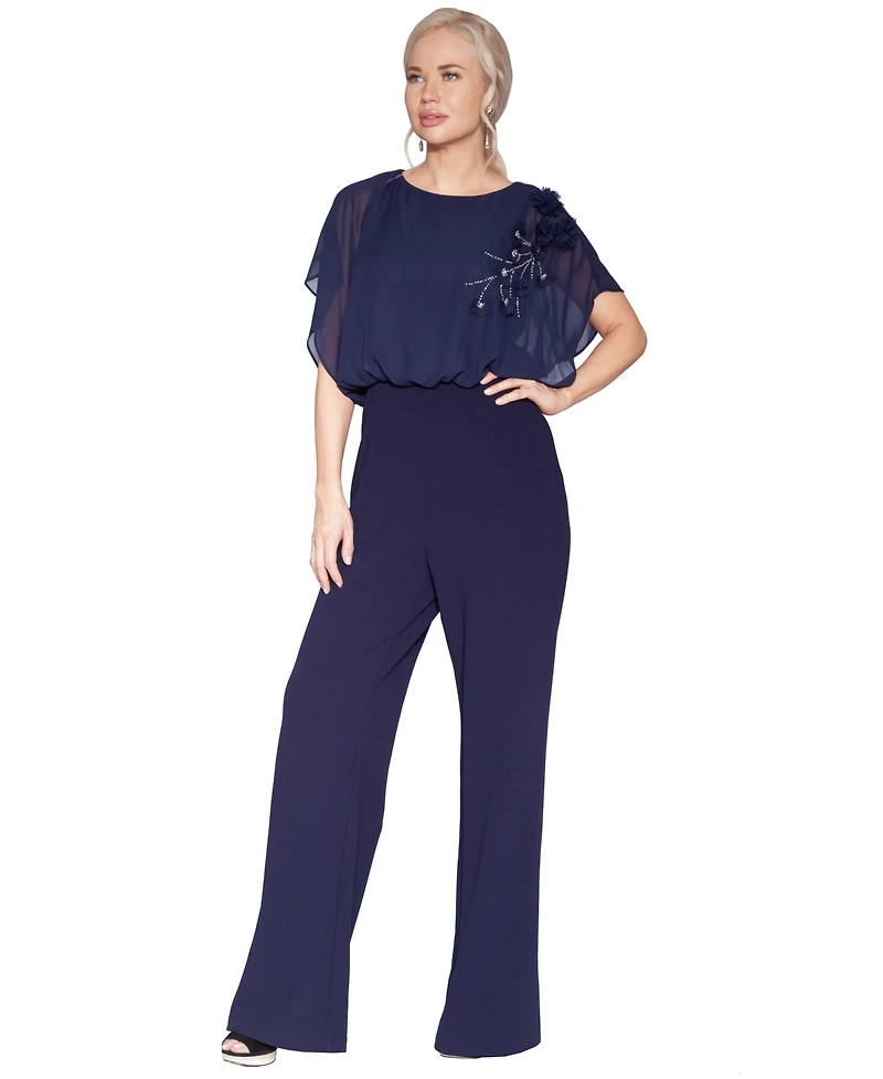 White Tie by Shani Women's Floral Applique Jumpsuit