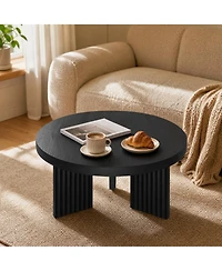 homfan Round Coffee Table, Circle Center Table with Fluted Legs and Thick Top, Accent Cocktail Tables for Living Room, Bedroom, Easy Assembly