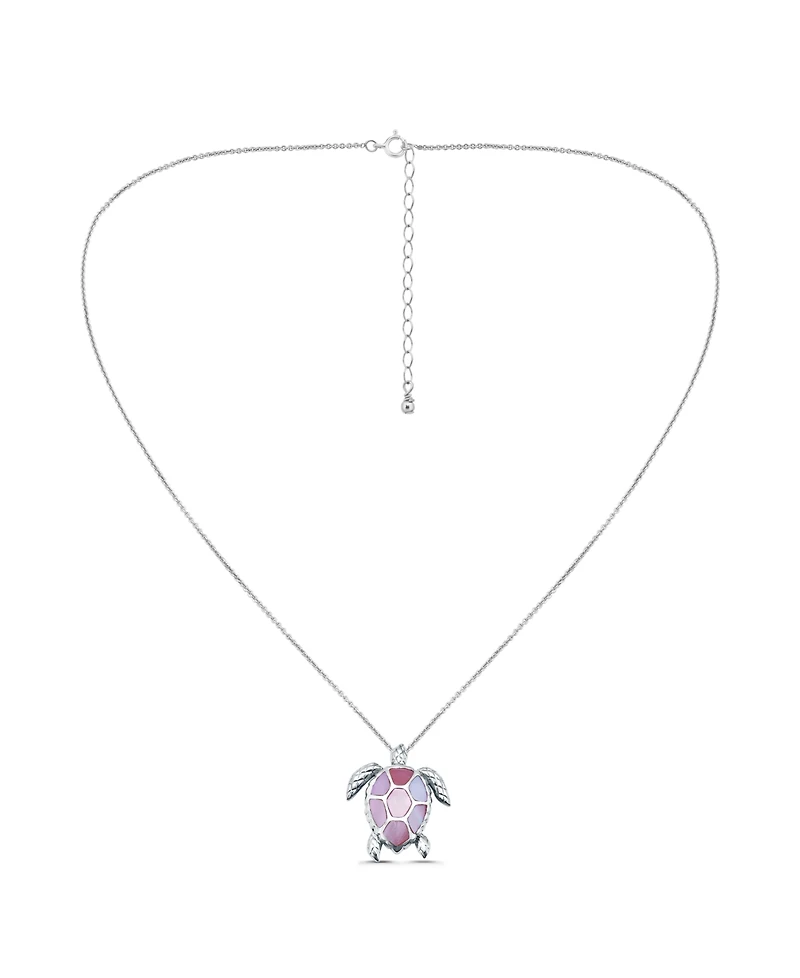 Macy's Pink Shell Inlay Fine Silver-Plated Turtle Slide Necklace
