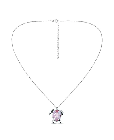 Macy's Pink Shell Inlay Fine Silver-Plated Turtle Slide Necklace