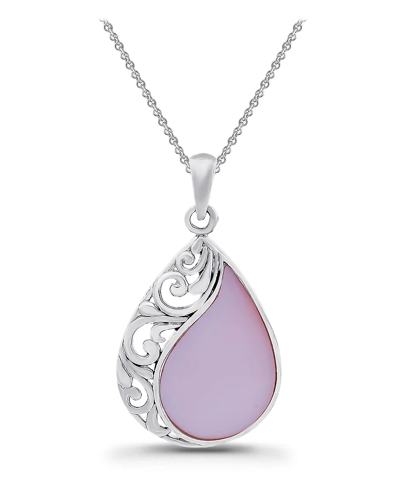 Macy's Pink Shell Inlay Fine Silver-Plated Teardrop Filagree Pendant Necklace
