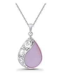 Macy's Pink Shell Inlay Fine Silver-Plated Teardrop Filagree Pendant Necklace