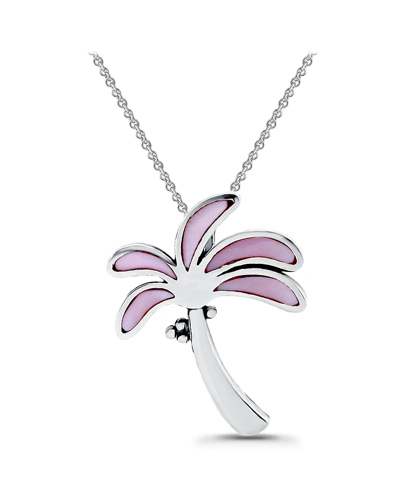 Macy's Pink Shell Inlay Fine Silver-Plated Palm Tree Slide Necklace