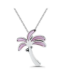 Macy's Pink Shell Inlay Fine Silver-Plated Palm Tree Slide Necklace