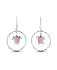 Macy's Pink Shell Inlay Fine Silver-Plated Turtle in Open Circle Fishhook Drop Earrings