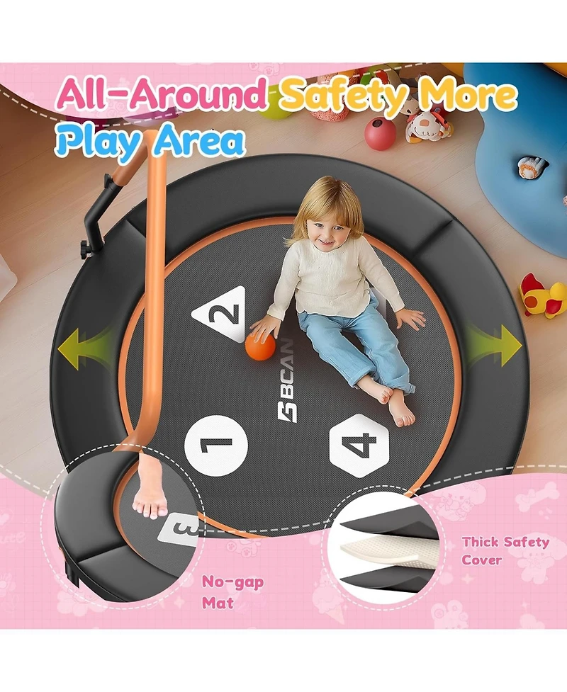 Bcan BT1 36" Toddler Trampoline, Astm Certified Foldable Kids Trampoline with Adjustable Handle, Indoor Outdoor Gift for 1-6 Years Old