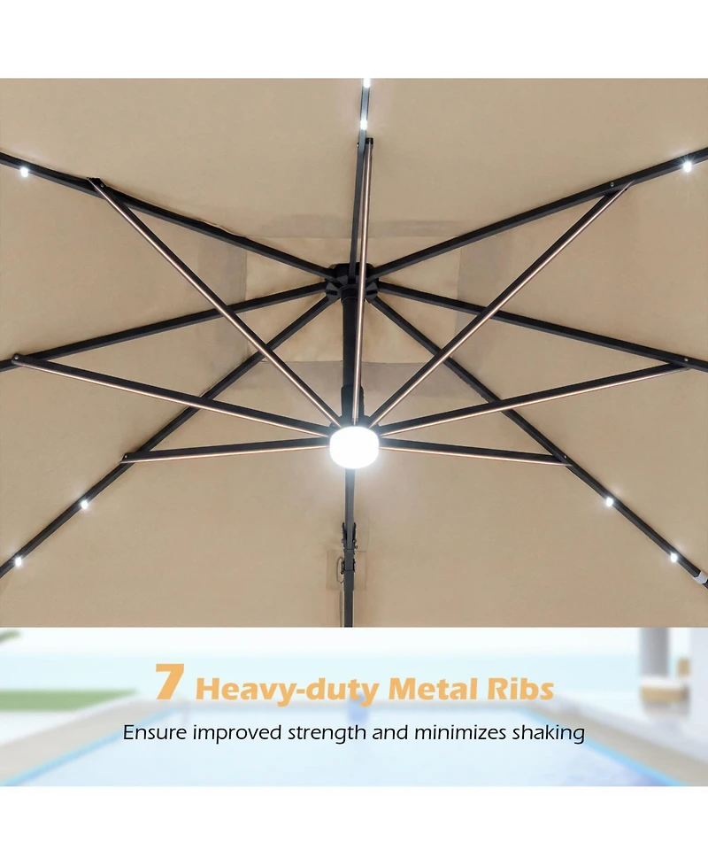 Sugift 10 feet Cantilever Patio Umbrella with Solar Led Lights for Pool and Garden