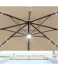 Sugift 10 feet Cantilever Patio Umbrella with Solar Led Lights for Pool and Garden