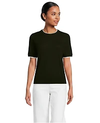 Lands' End Women's Double Trim Cotton Crew Neck Tee Sweater