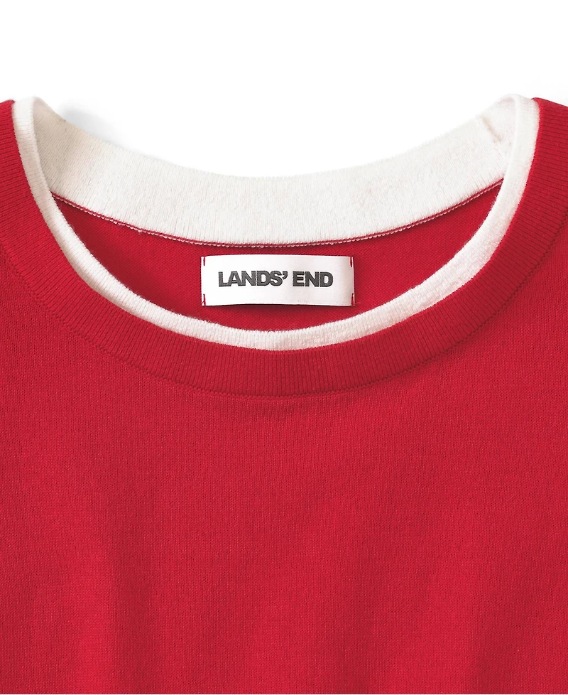 Lands' End Women's Double Trim Cotton Crew Neck Sweater