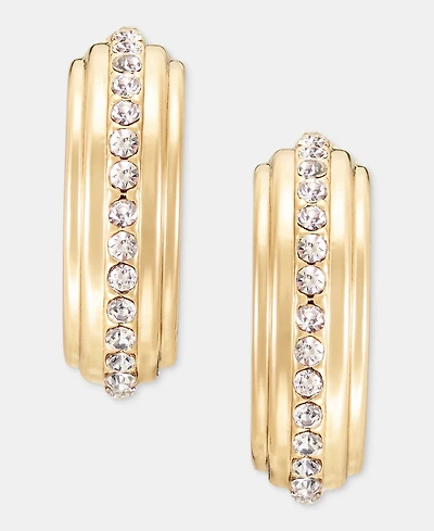 Anne Klein Small Pave C-Hoop Earrings, 0.83"