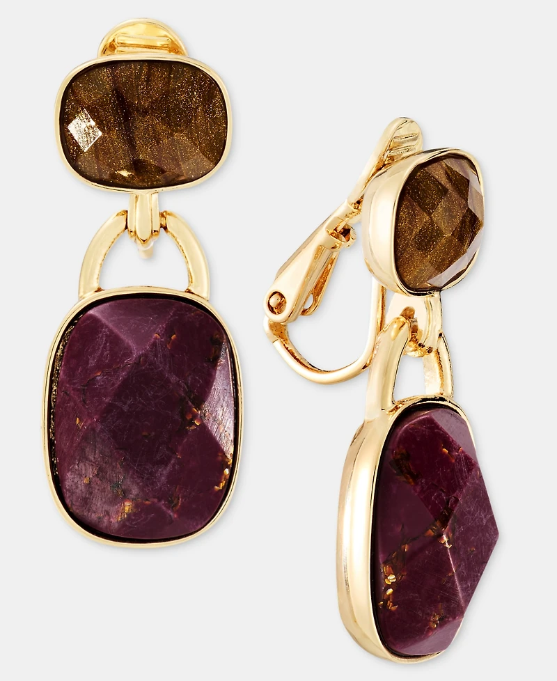 Anne Klein Stone Clip-On Double Drop Earrings