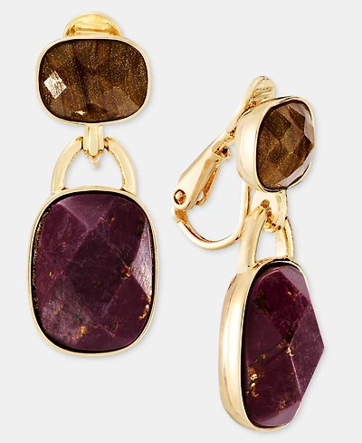 Anne Klein Stone Clip-On Double Drop Earrings
