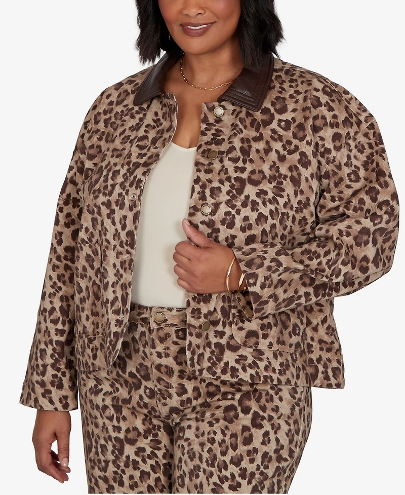 Ruby Rd. Plus Cheetah Print Denim Jacket