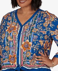 Ruby Rd. Plus Floral Vines Tied Button Front Blouse