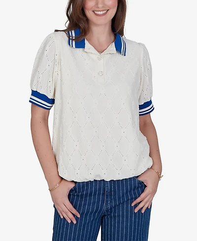 Ruby Rd. Plus Diamond Eyelet Bubble Hem Top