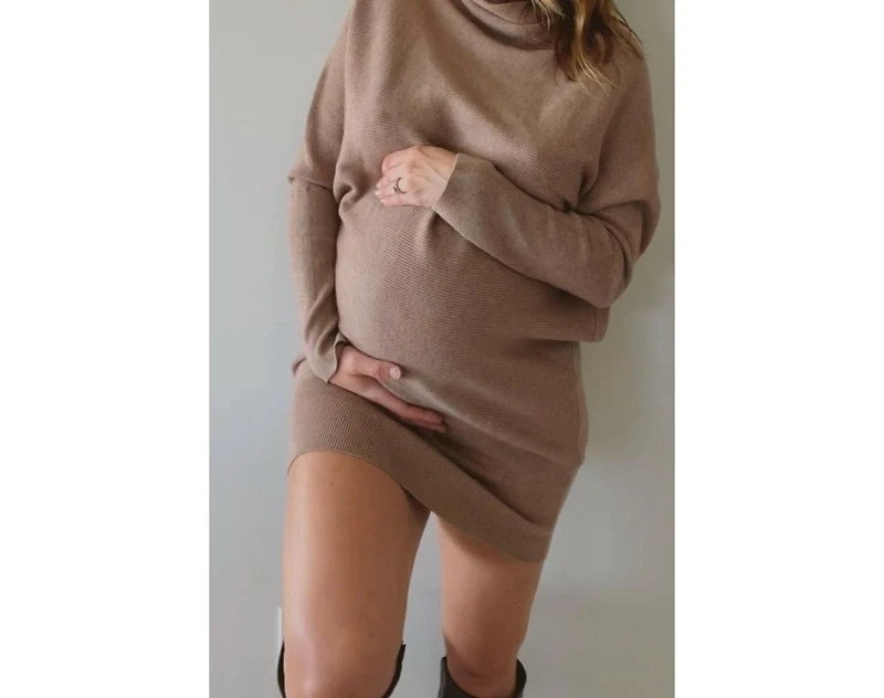 Pinkblush Women's Taupe Funnel Neck Dolman Sleeve Mini Dress