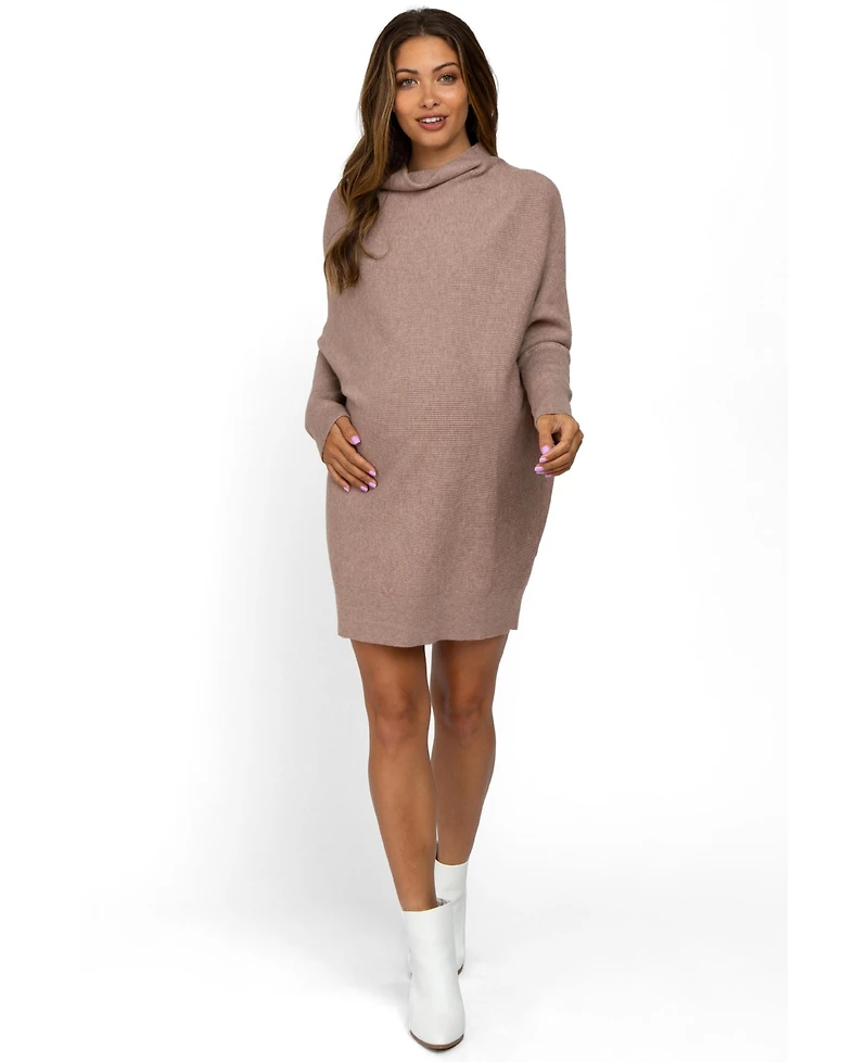 Pinkblush Women's Taupe Funnel Neck Dolman Sleeve Mini Dress