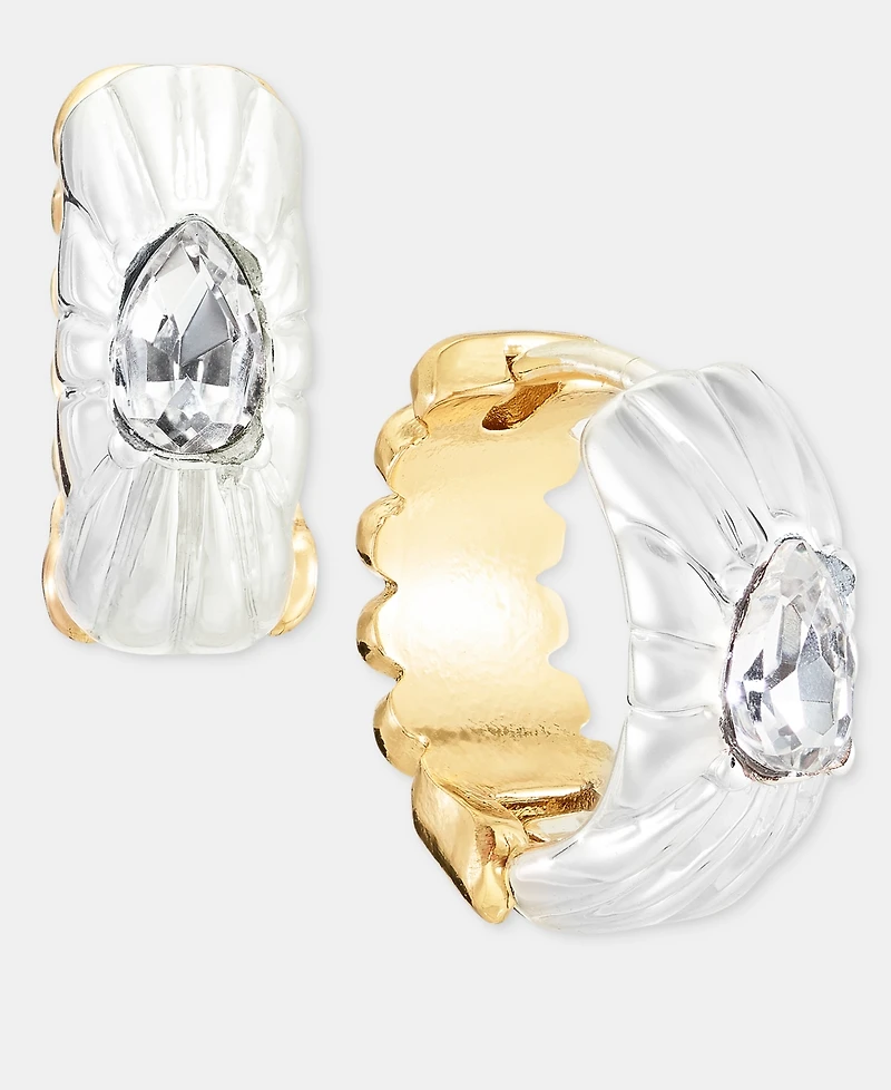 Anne Klein Small Crystal Reversible Hoop Earrings, 0.6"