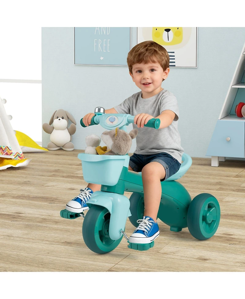 Slickblue Kids Tricycle with Front Basket, Bell and Limited Steering