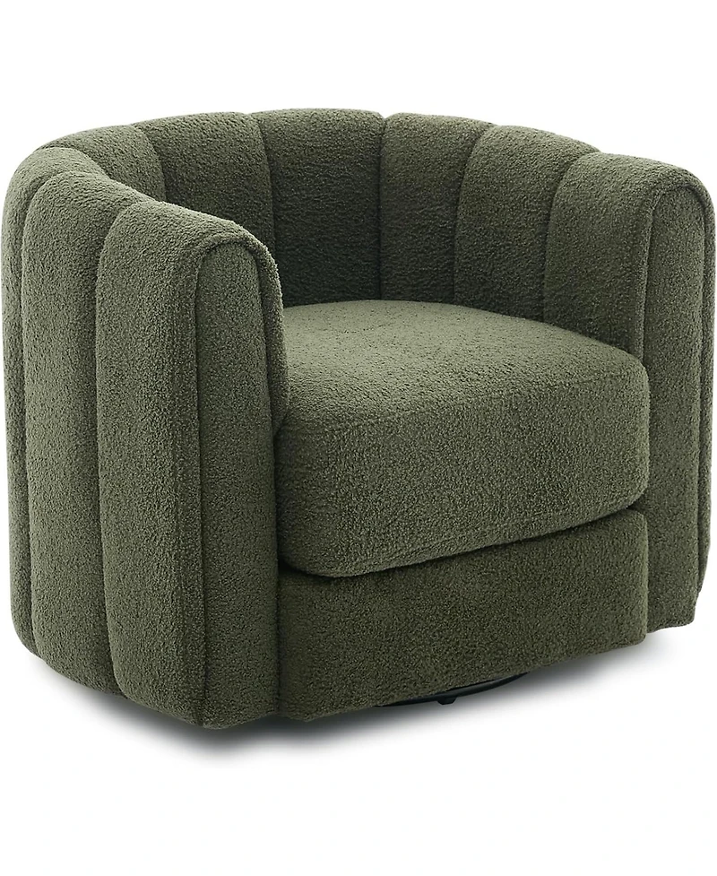 homfan 360degree(s) Swivel Barrel Chair, Mid-Century Modern Teddy Fleece Accent Chair with Striped Backrest for Living Room, Bedroom, Office