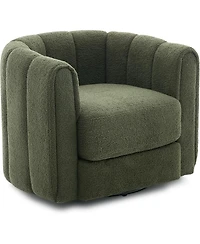 homfan 360degree(s) Swivel Barrel Chair, Mid-Century Modern Teddy Fleece Accent Chair with Striped Backrest for Living Room, Bedroom, Office