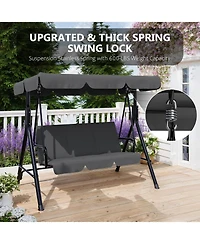 homfan Outdoor Porch Swing with Adjustable Canopy and Stand, 3-Seat Grey Patio Swing Chair for Garden