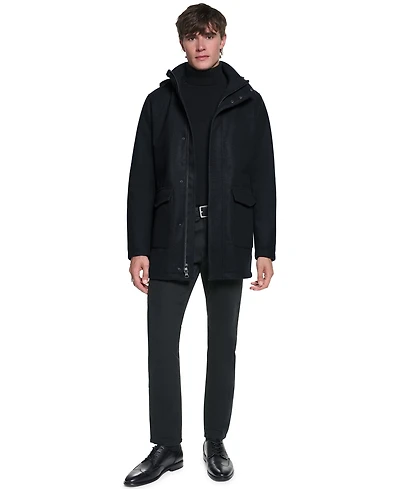 Karl Lagerfeld Paris Men's Patch Pockets Stadium Hooded Coat