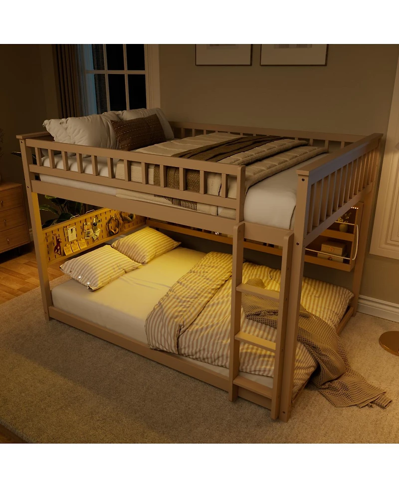 Streamdale Furniture Full over Full Bunk Bed with Shelving, Lights, and Pegboard