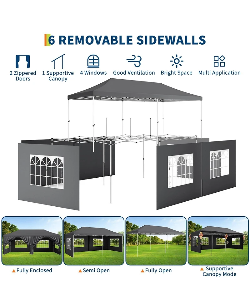 homfan 10'x20' Pop Up Canopy Tent with 5 Removable Sidewalls and Pe Windows, Waterproof, UV50, for Parties Events