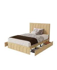 Streamdale Furniture Queen Size Solid Wood Platform Bed with Storage Drawers and Curved Headboard