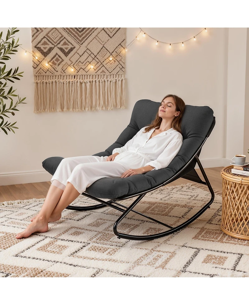 Sugift Oversized Padded Rocking Lounge Chair with Tufted Cushion, 500 lb Capacity, Indoor Outdoor Use