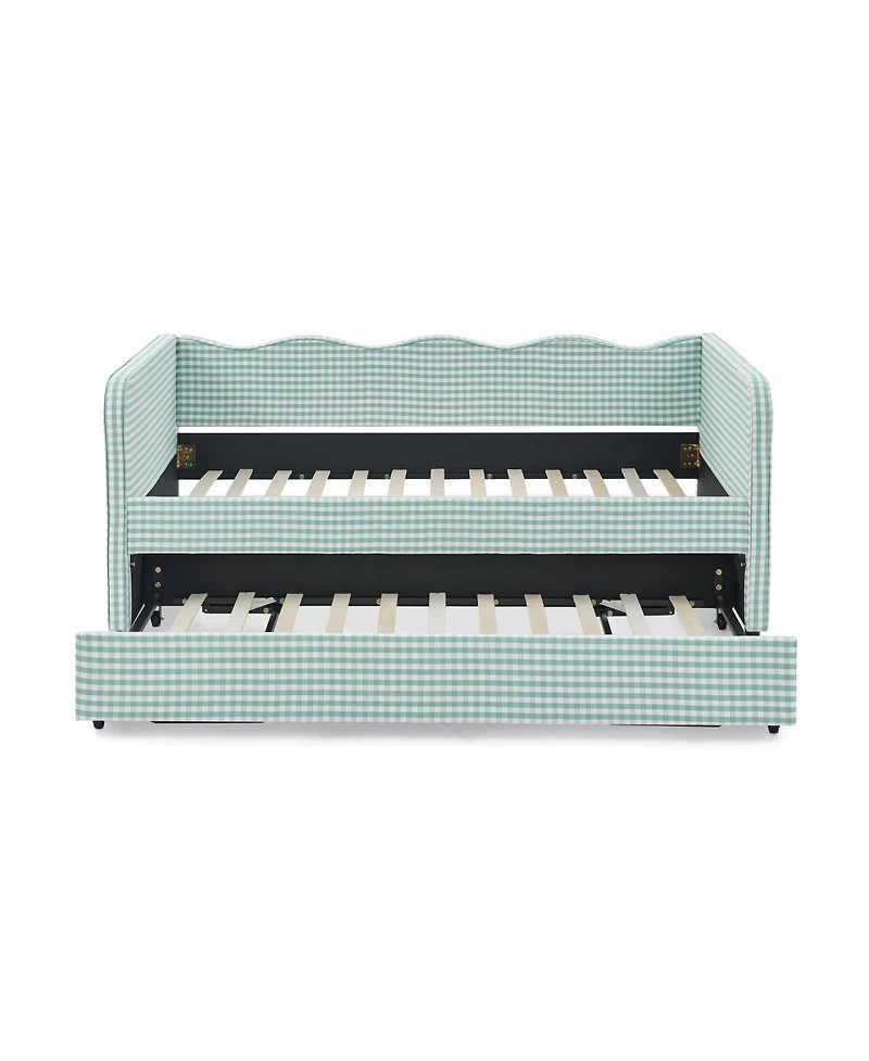 Streamdale Furniture Gingham Upholstered 3-in-1 Twin Daybed with Trundle and Storage